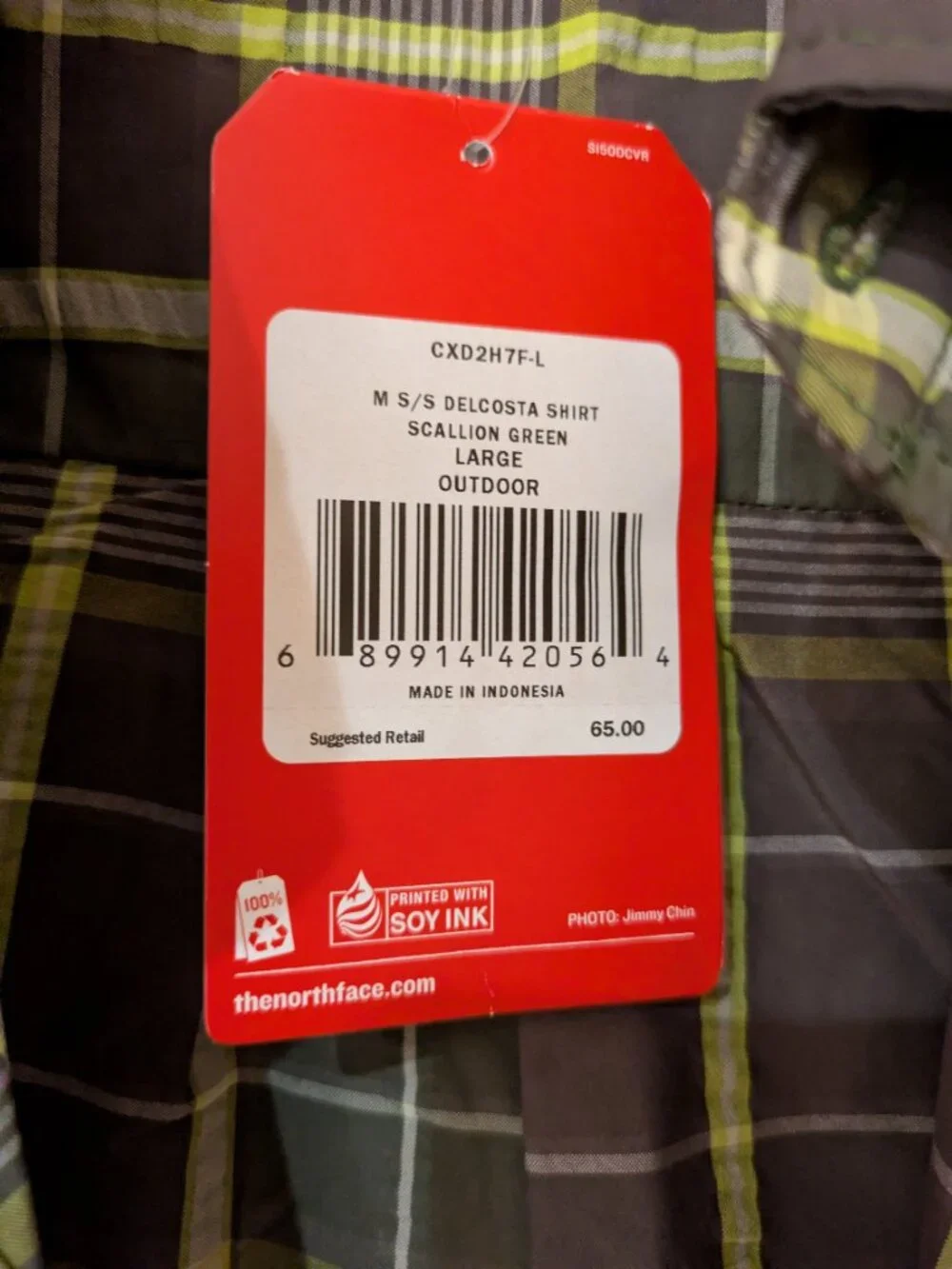Men's The North Face Green Plaid Large NWT